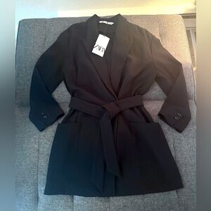 Zara Women's Black Belted Blazer Dress Jacket